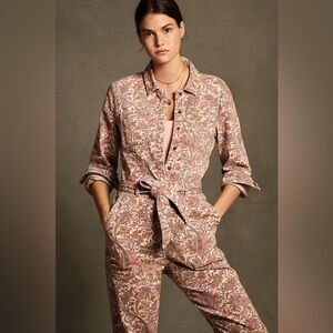 Anthropologie Paisley Utility Belted Jumpsuit Cottagecore